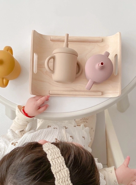 ROCOU韩系ins同款儿童耐高温出口标准食用硅胶双耳吸管杯150ML