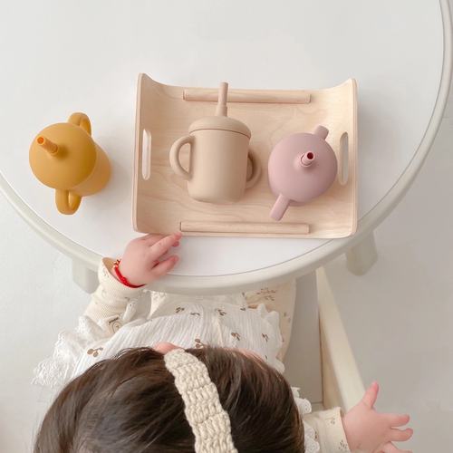 ROCOU韩系ins同款儿童耐高温出口标准食用硅胶双耳吸管杯150ML