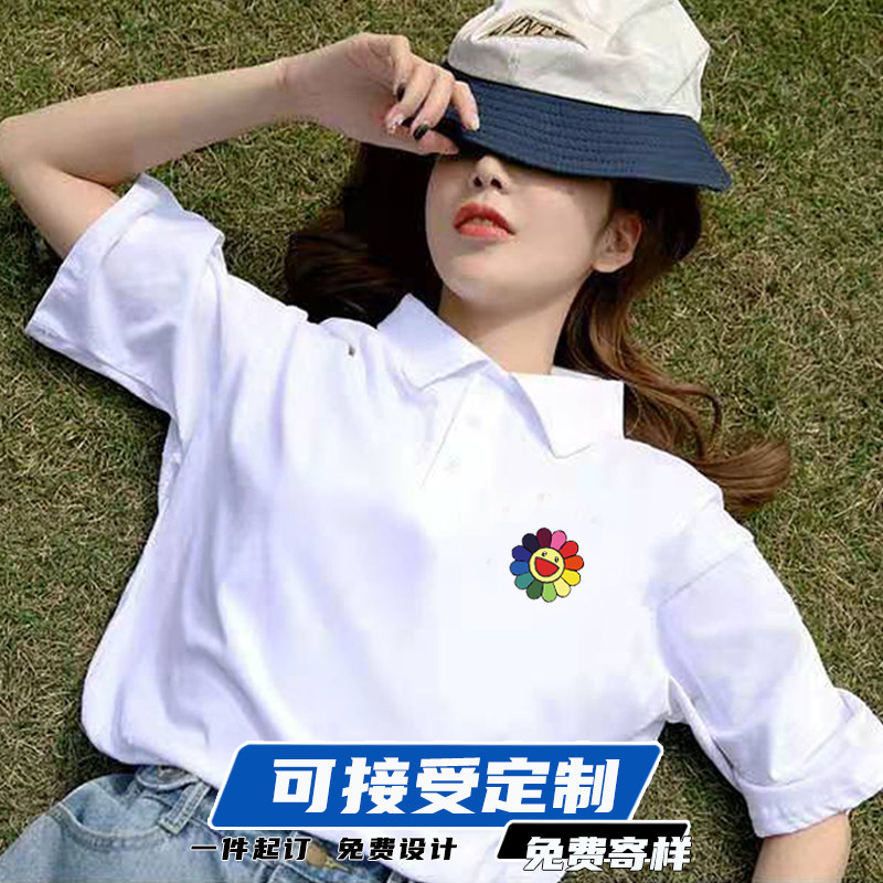 夏装polo衫男女t恤翻领定制logo短袖宽松卡通叮当猫情侣港风半袖