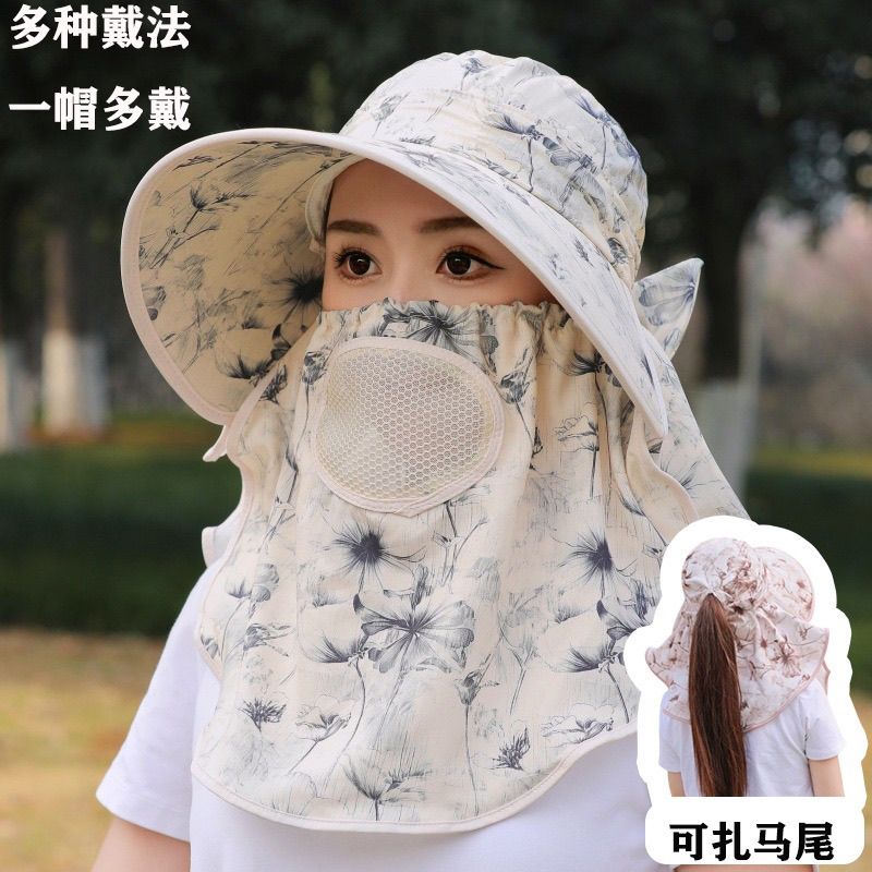 爆款户外女帽|防晒遮阳面罩|植物花卉蝴蝶结骑行遮阳帽|圆顶大檐