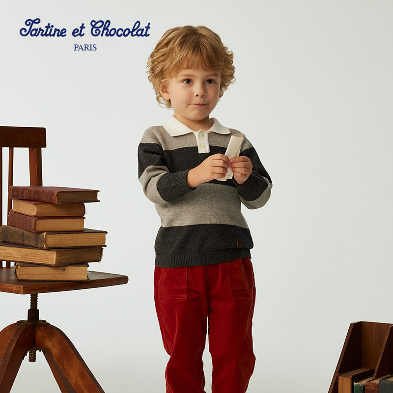 tartineetchocolat法国巧克力童装25新品男童翻领条纹针织衫,童装/婴儿装/亲子装,毛衣/针织衫,淘宝优惠券,粉丝福利购,淘宝优惠卷