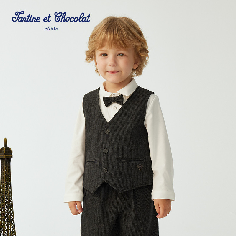 tartineetchocolat法国巧克力童装25秋冬新品男童简约西装马甲