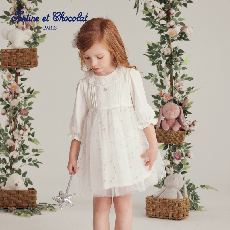 【直播专享价】tartineetchocolat法国巧克力童装女童网纱连衣裙