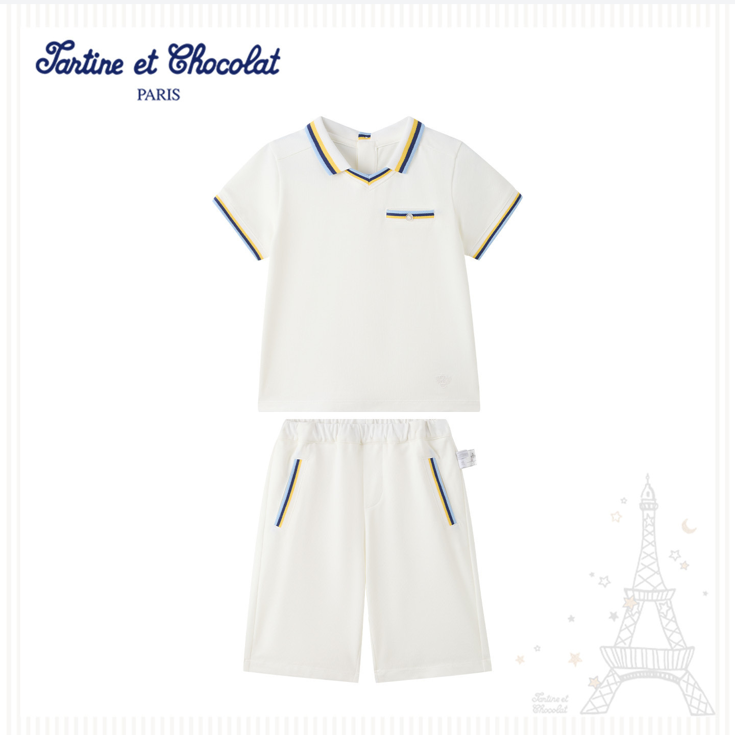 tartineetchocolat法国巧克力童装26春夏新款男童POLO衫短裤套装