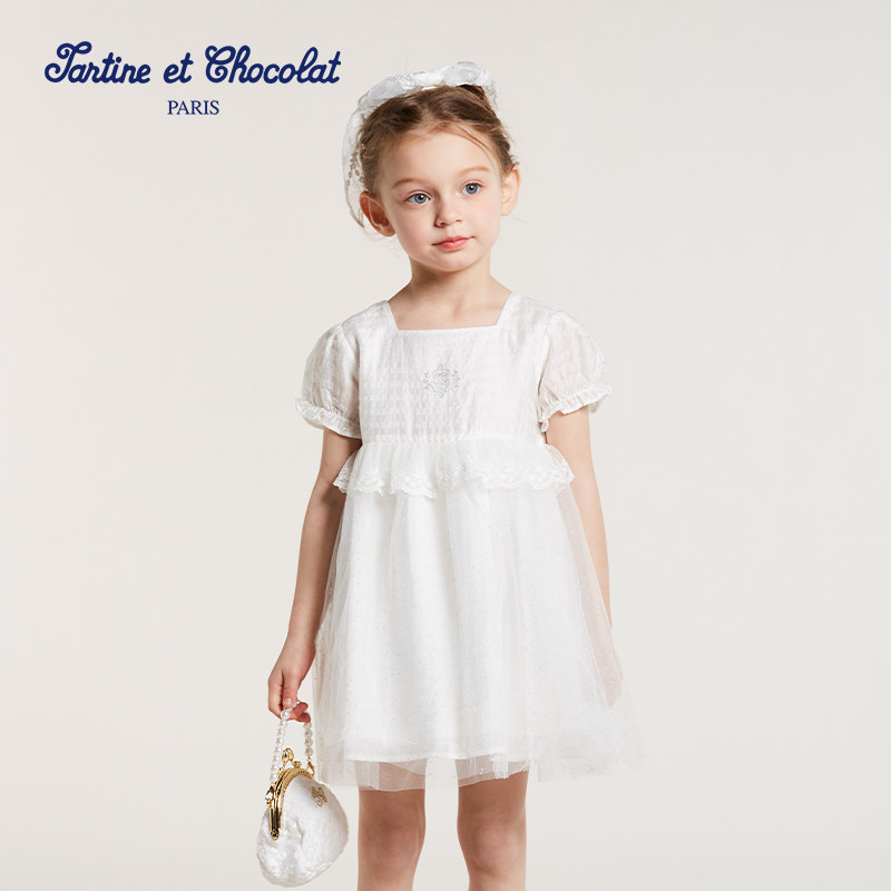 tartineetchocolat法国巧克力童装新品夏女童网纱蓬蓬裙连衣裙