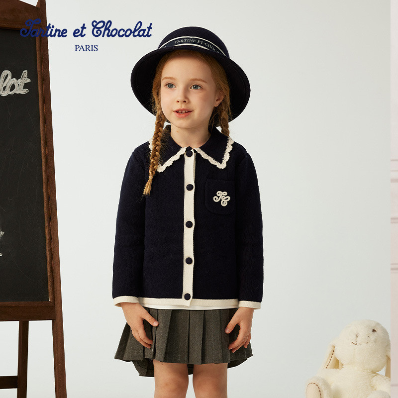 tartineetchocolat法国巧克力童装25新款女童刺绣翻领针织衫,童装/婴儿装/亲子装,毛衣/针织衫,淘宝优惠券,粉丝福利购,淘宝优惠卷