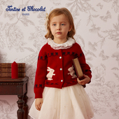 25春季 新品 童装 tartineetchocolat法国巧克力童装 兔子印针织开衫