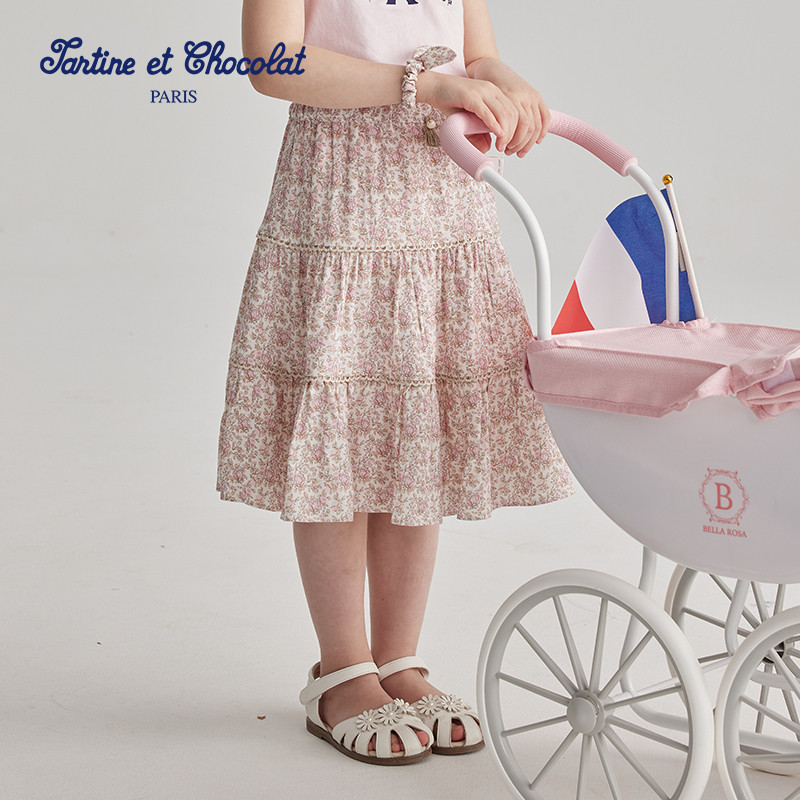 tartineetchocolat法国巧克力童装24夏季女童印花半身裙碎花裙