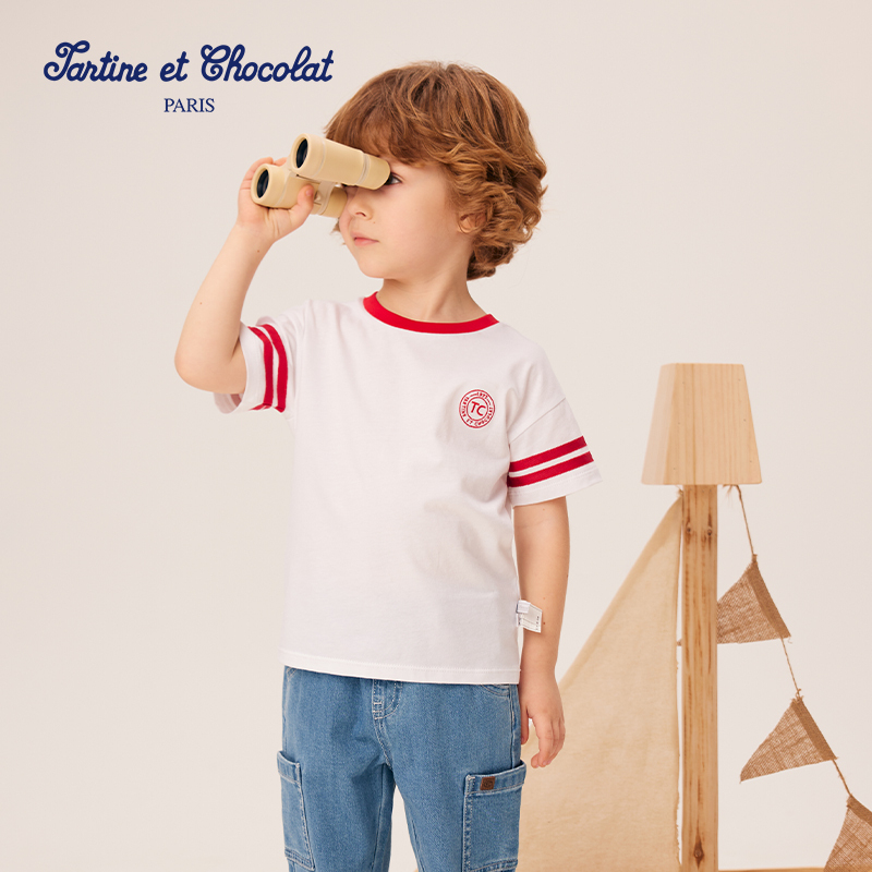 tartineetchocolat法国巧克力童装25夏季新品男童简约刺绣短袖T恤
