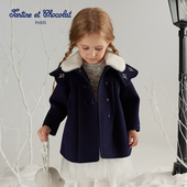 tartineetchocolat法国巧克力24秋冬女童绵羊毛双面呢大衣外套