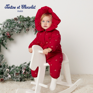 tartineetchocolat法国巧克力童装秋冬新款婴童连体鸭绒羽绒服