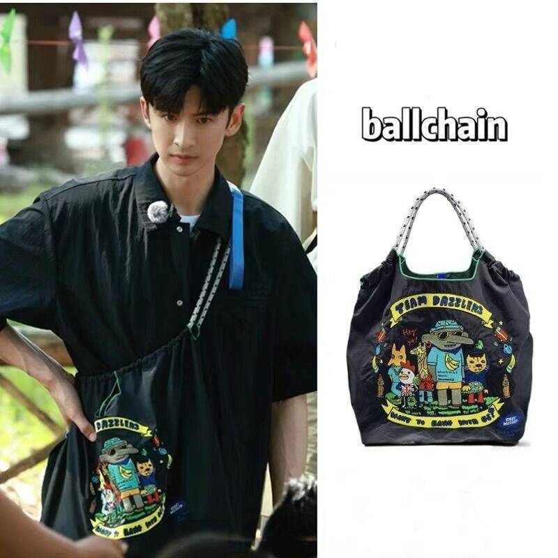 日本代购ball chain张云龙同款刺绣动物园帆布购物袋手提单肩包女