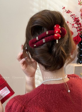 年味get~新年氛围感红色大号鸭嘴夹发夹女后脑勺高级感盘发一字夹