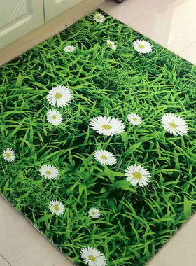 3D地垫卧室地毯绿色客厅垫子地垫门垫防滑进门蹭脚垫门厅垫花朵