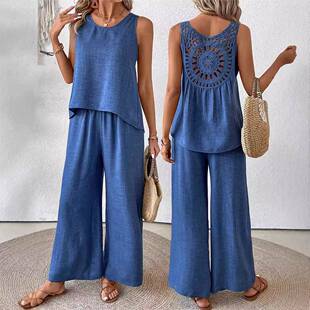Women's Round Neck Two-Piece Set Outfit  Casual Fashion