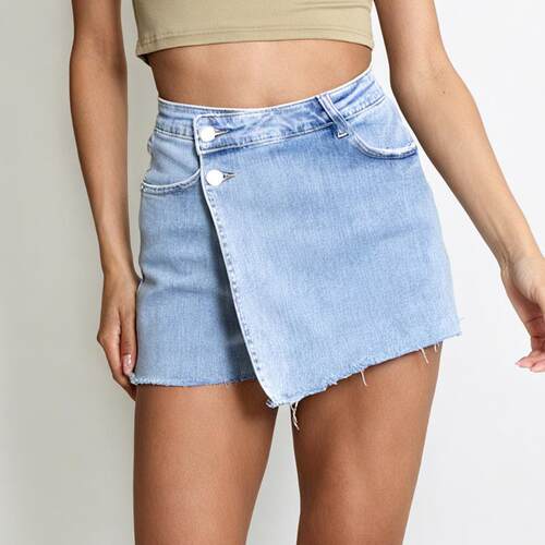 Katch Me Chic Women's Casual Layered High Waist Raw Hemline