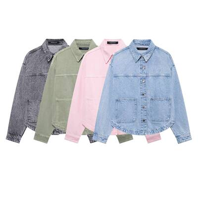 Hixiaohe Women Jean Jackets Oversized Long Sleeve Coat