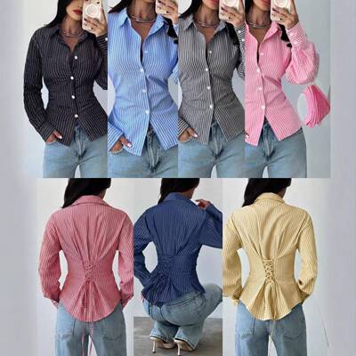 Women's Barrel Long Sleeve Collared Button-Down Shirt -