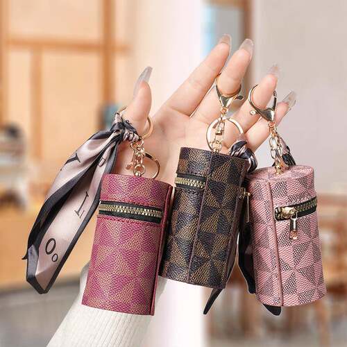 Women's Mini Zipper Keychain Wallet – Lipstick & Earbud