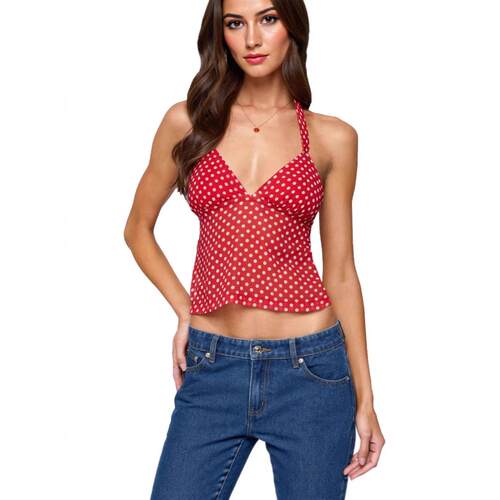 Women's Polka Dot Sheer Halter Camisole Cropped Top