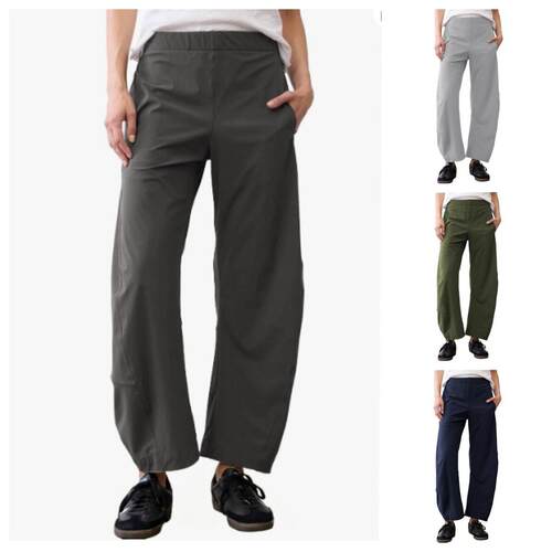 Hixiaohe Women Barrel Travel Pants Elastic Waistband Tapered