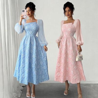 Elegant Women's Embroidered Polka Dot Floral Midi Dress