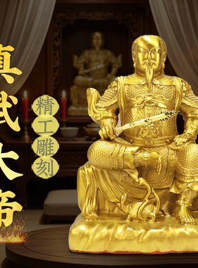黄铜真武大帝武当山祖师爷佛像玄武大帝摆件中式家居室内桌面摆设