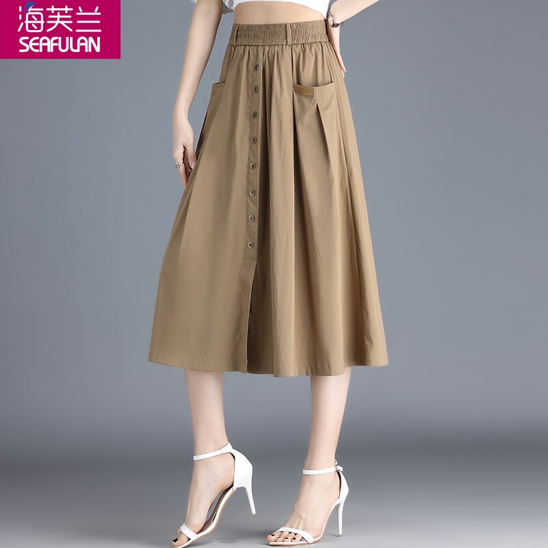 半身裙女夏季薄款2022年新款松紧腰休闲时尚百搭时尚文艺七分裙女