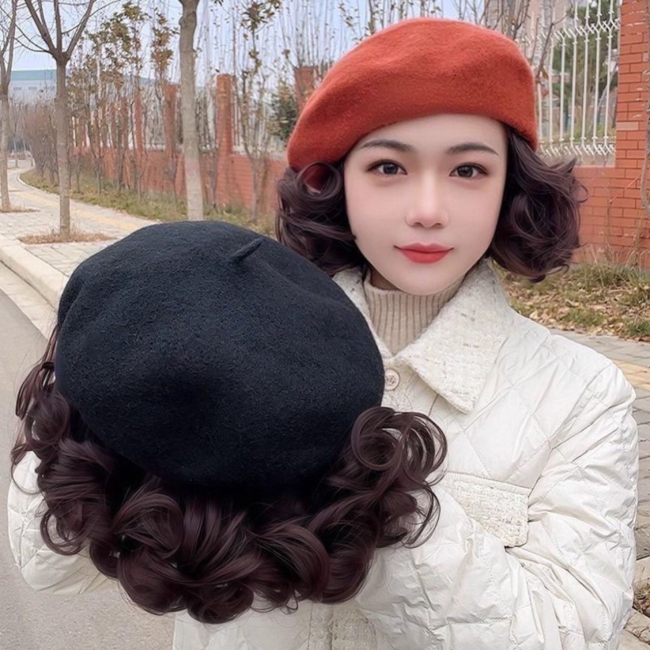 帽子假发女短卷发全头套时尚洋气