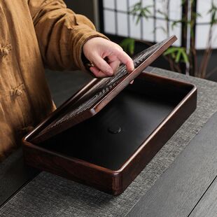 2025新款简约黑檀木储水式实木茶盘花梨木排储两用黑檀木茶盘家用