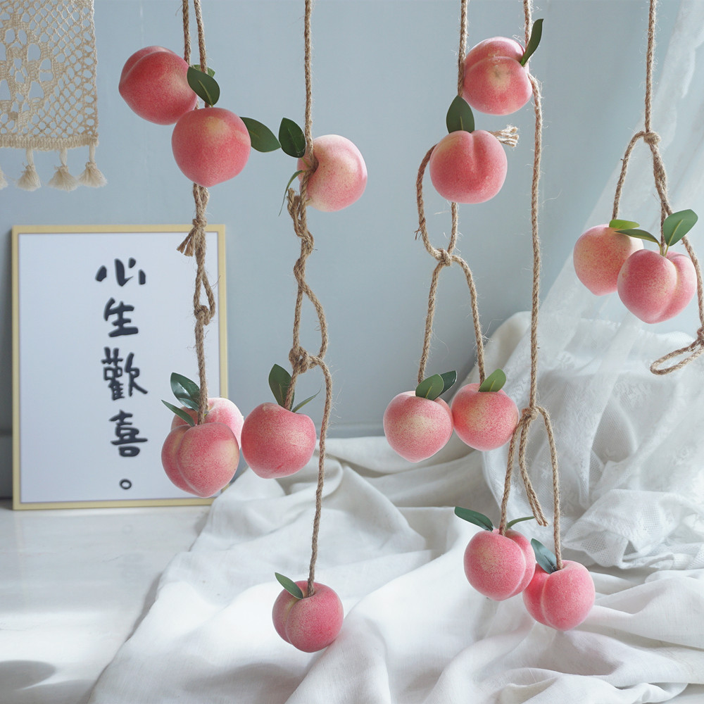 水蜜桃果实麻绳奶茶店粉嫩ins