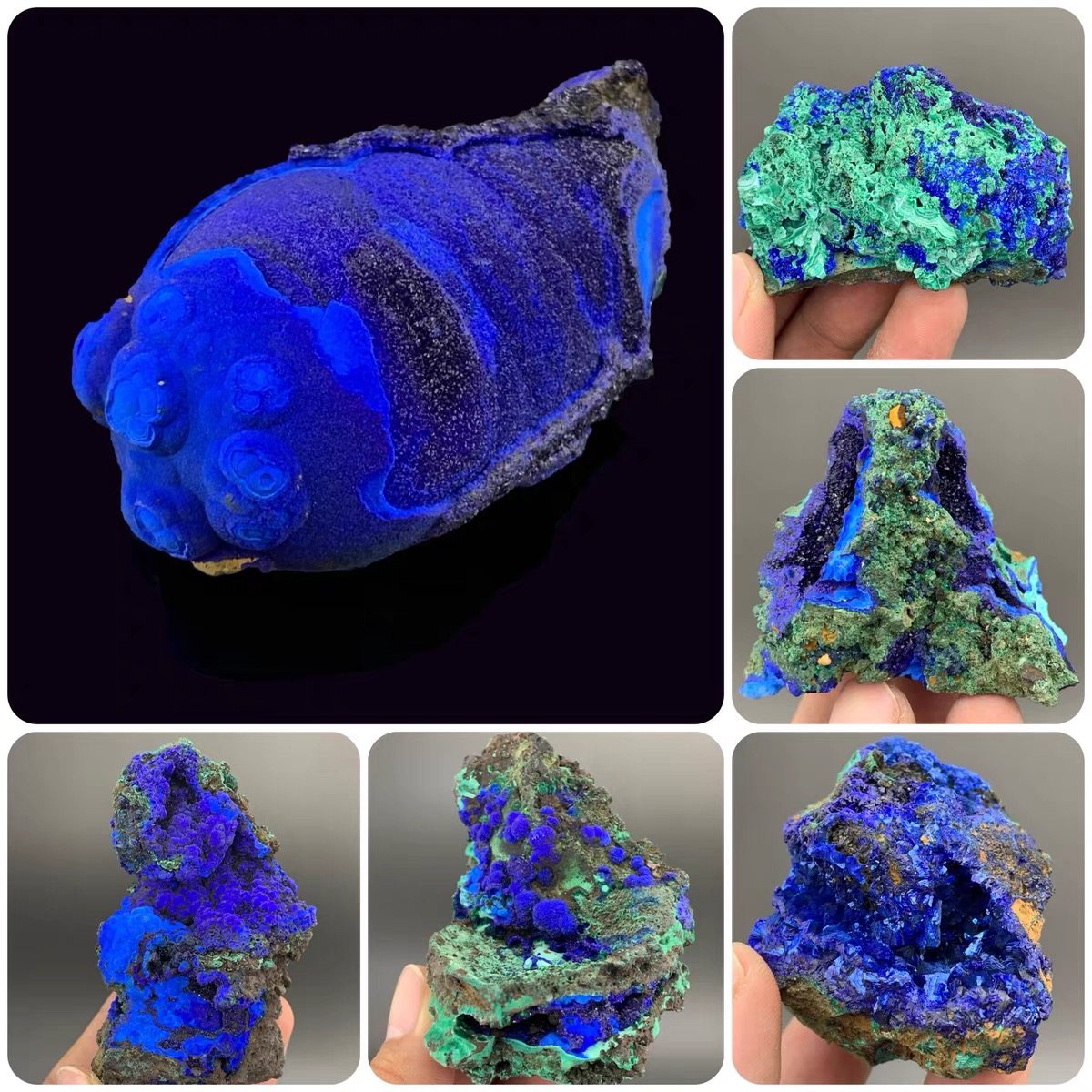 精品天然蓝铜矿原石孔雀石伴生共生矿物晶体矿石标本蓝色石头原石