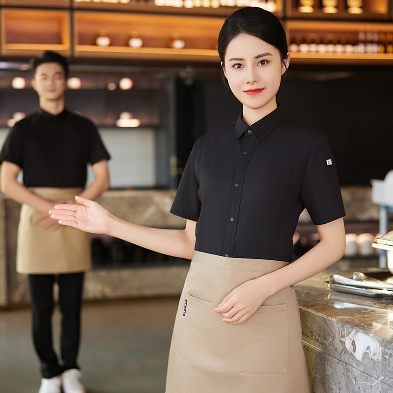 精选西餐厅i酒店服务员工作服短袖餐饮店火锅烧烤饭店厨师服夏