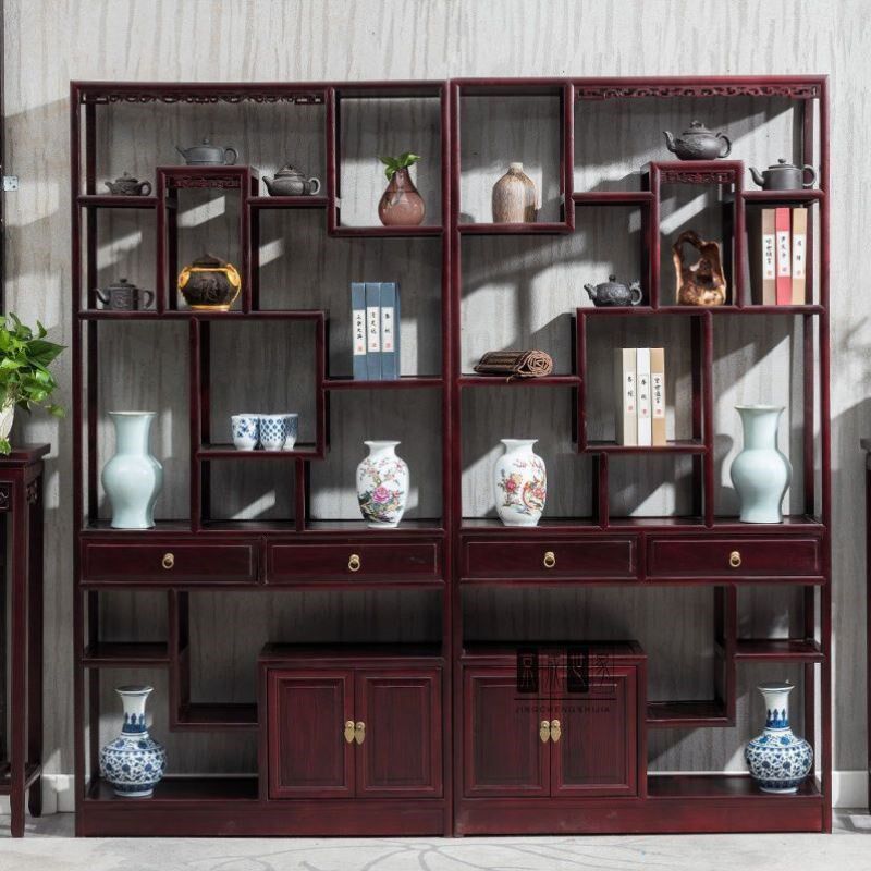 优选博古架实木新中式茶业具展示架收纳柜摆件隔V断现代简约酒柜