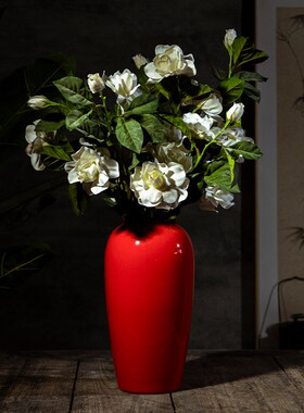 优选景德镇高g档手工陶瓷红色花瓶新中式婚庆装饰卧室客厅酒柜桌