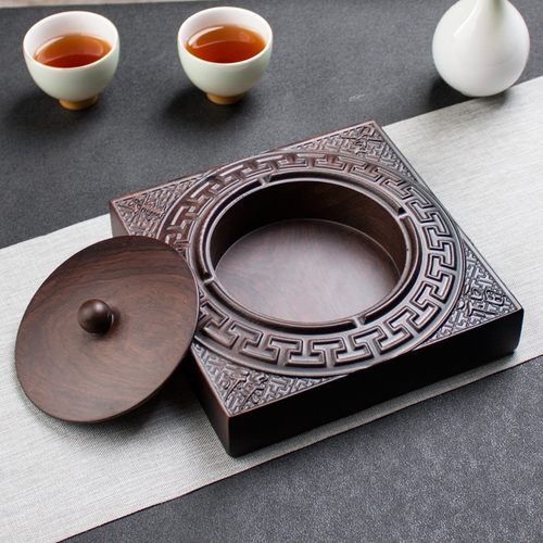 优选烟灰缸带盖家用防风r烟灰缸创意个性潮流客厅黑檀实木大号复