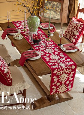 优选新中式桌旗新年o红色喜庆氛围感桌布结婚婚庆茶几斗柜盖布床