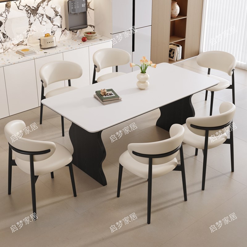 优选法式复古实木岩板餐桌意式轻奢E高端黑色家用小户型美式实木