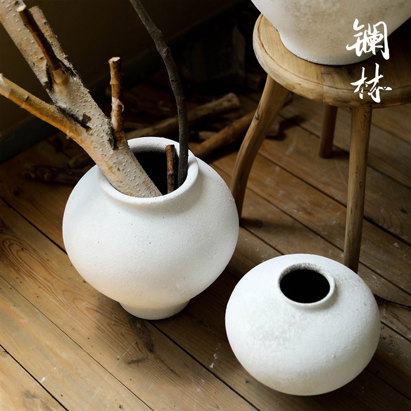 优选复古陶瓷花瓶日式白色u侘寂风装饰陶罐客厅水培插干花粗陶花