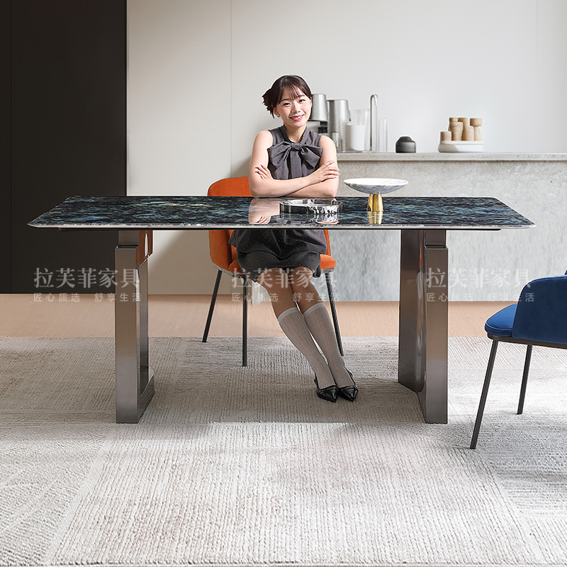 优选餐桌长方形天然超晶石小户型家用简约K微晶石轻奢餐桌椅组合