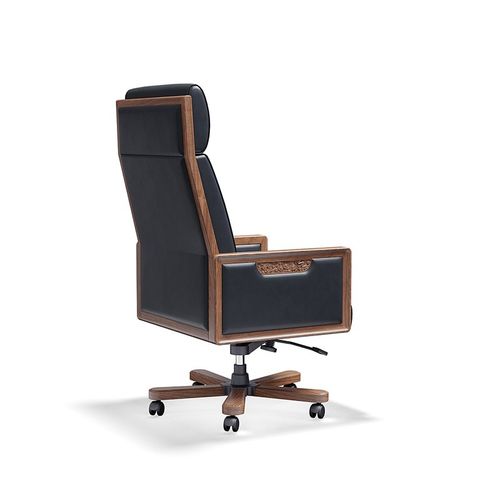 优选新中式老板椅实木真皮办公A椅办公室商务休闲转椅总裁室牛皮