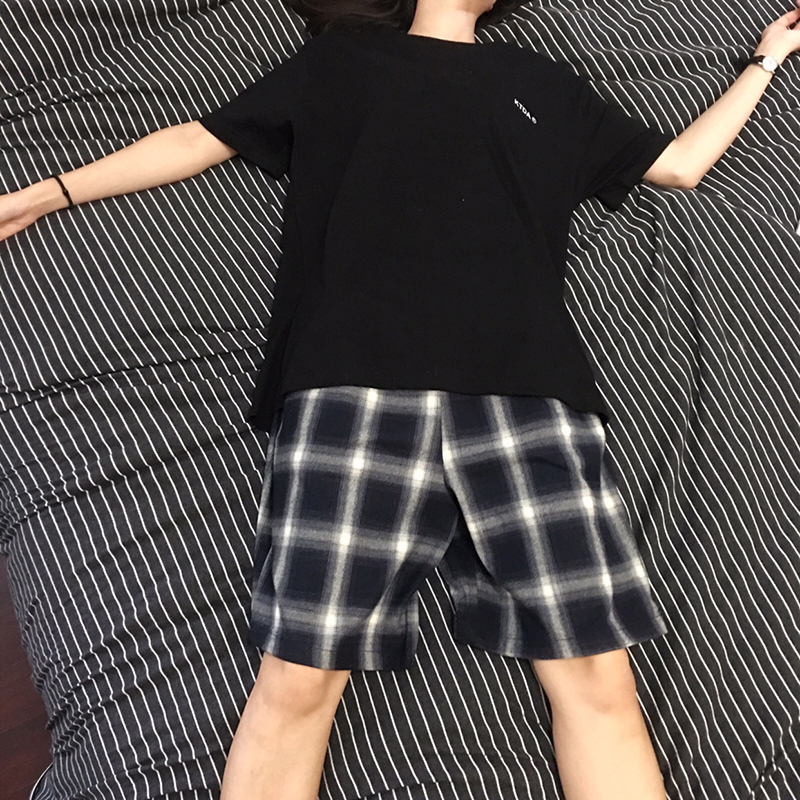 ins韩版休闲睡衣女夏套装可外出
