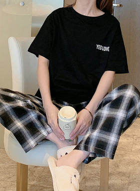 INS网红简约休闲字母家居服套装