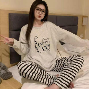 网红款春秋季睡衣女长袖花裤2025新款ins韩版清新学生家居服套装