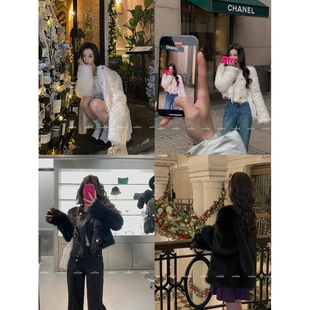 【不退不换】徐琳mini 「初雪千颂伊」仿托卡仿金狐环保毛外套