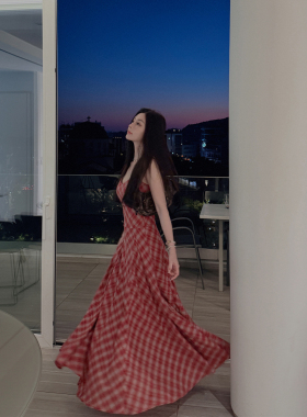 MINI STUDIO徐琳  「格纹交响曲」VINTAGE复古收腰格纹吊带连衣裙