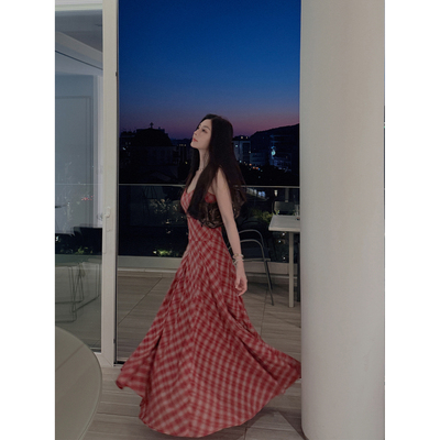 MINI STUDIO徐琳  「格纹交响曲」VINTAGE复古收腰格纹吊带连衣裙