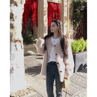 MINI STUDIO 徐琳「颗粒托卡」慵懒风100绵羊毛圆领复合皮草外套