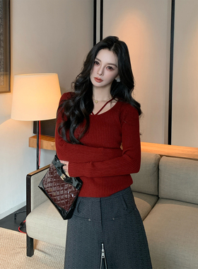 01/06 10AM 徐琳「氧气暖冬」纯欲挂脖u领修身坑条针织安迪绒上衣