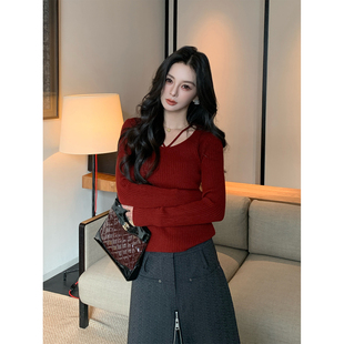 01/06 10AM 徐琳「氧气暖冬」纯欲挂脖u领修身坑条针织安迪绒上衣